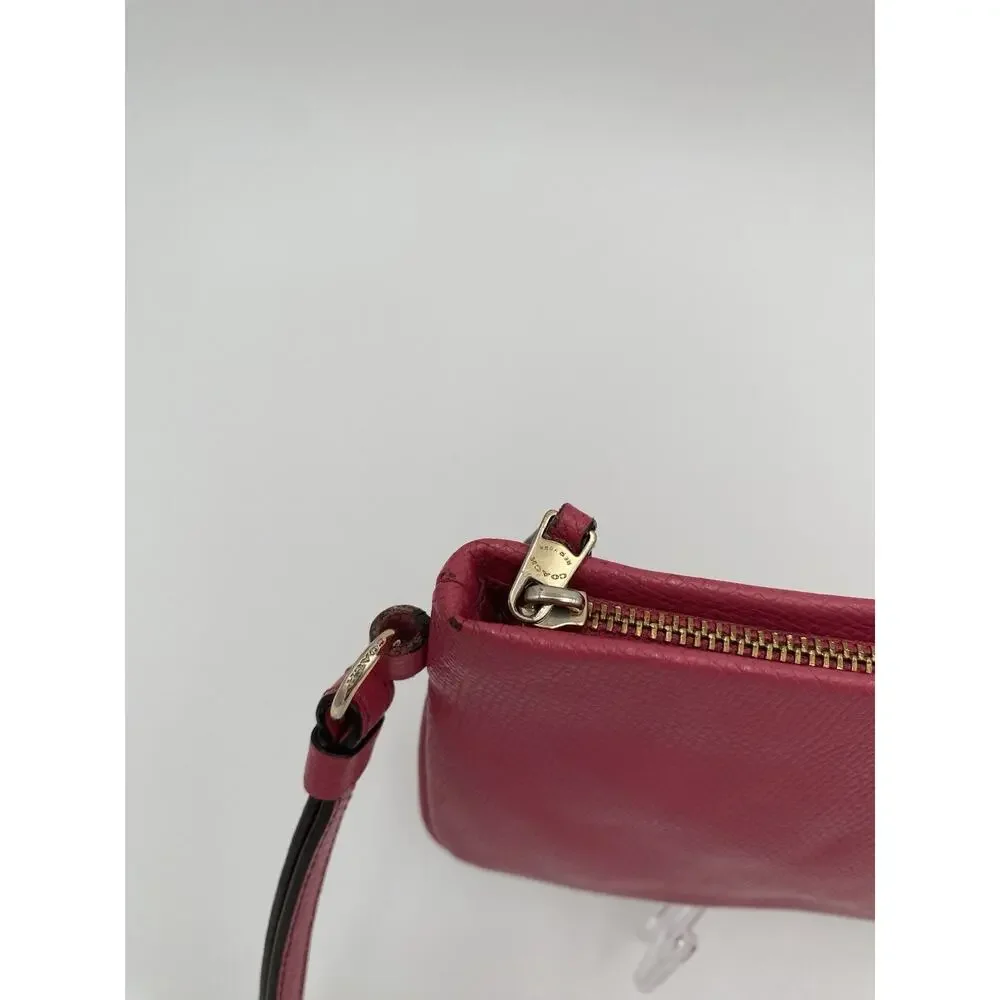 COACH Wristlet Pink Crossgrain Leather Large 9” X 5” Clutch Zip Card Slots NY